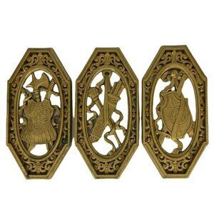 Homco Set Of 3 Vintage Gold Wall Hangings With Armor Sword & Shield Design 1974